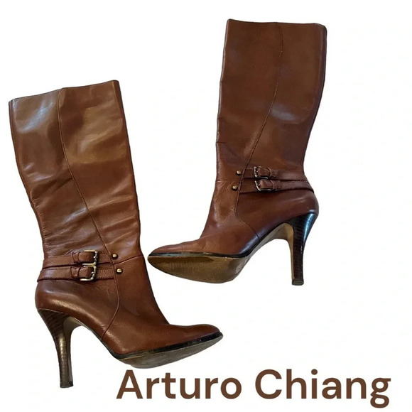 Arturo Chiang Chestnut Heeled Boots - Picture 1 of 11